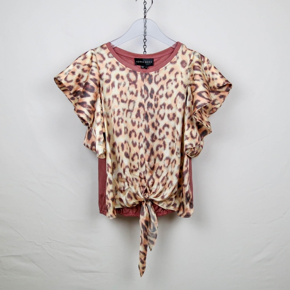 NWT Leopard print silky tie top Size Small